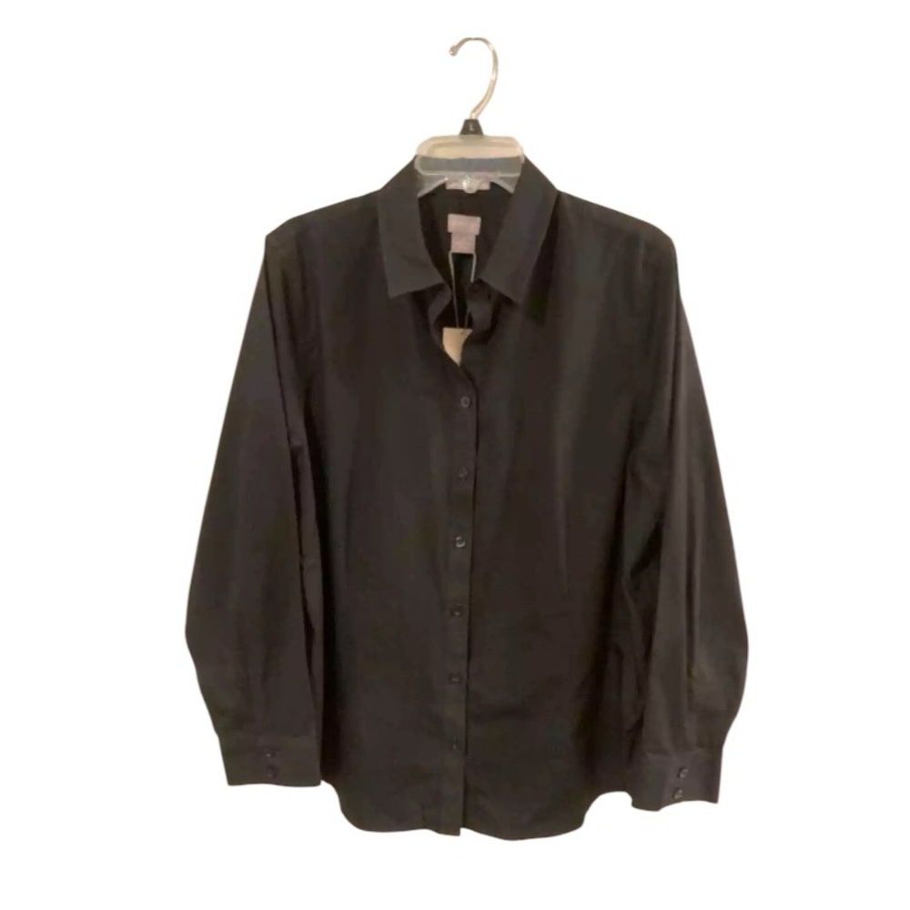 Chico’s Black‎ Button Up No Iron Coolmax Blouse XL NWT